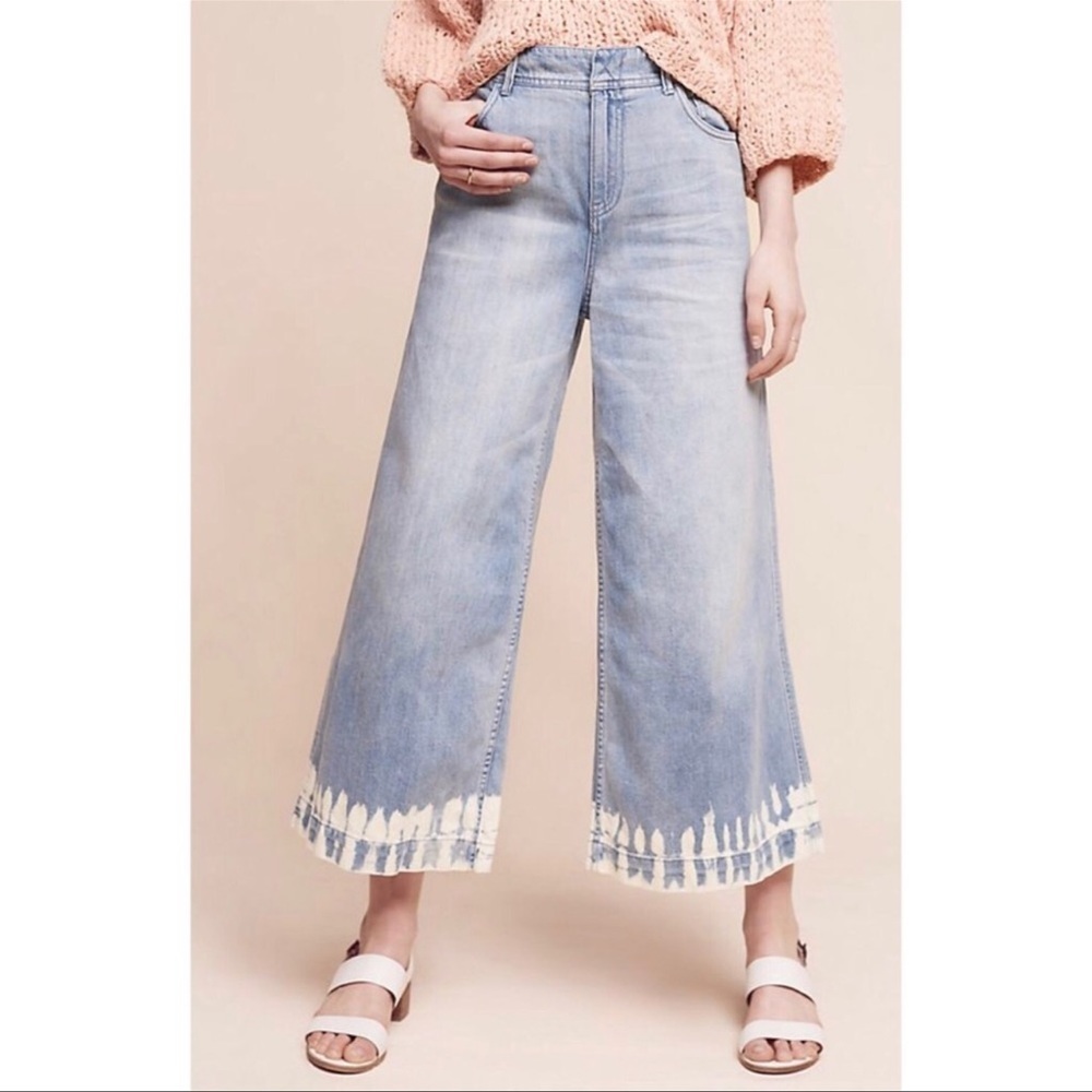 Anthropologie Pilcro Women's Wide Leg Culotte Jeans High Rise Bleached Hem 28